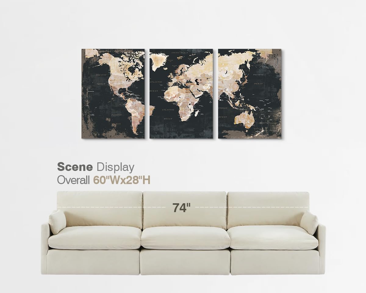 Bedroom Wall Decor Black Wall Art for Living Room Pictures Office Decor for Men World Map for Wall Inspirational Canvas Paintings Framed Artwork