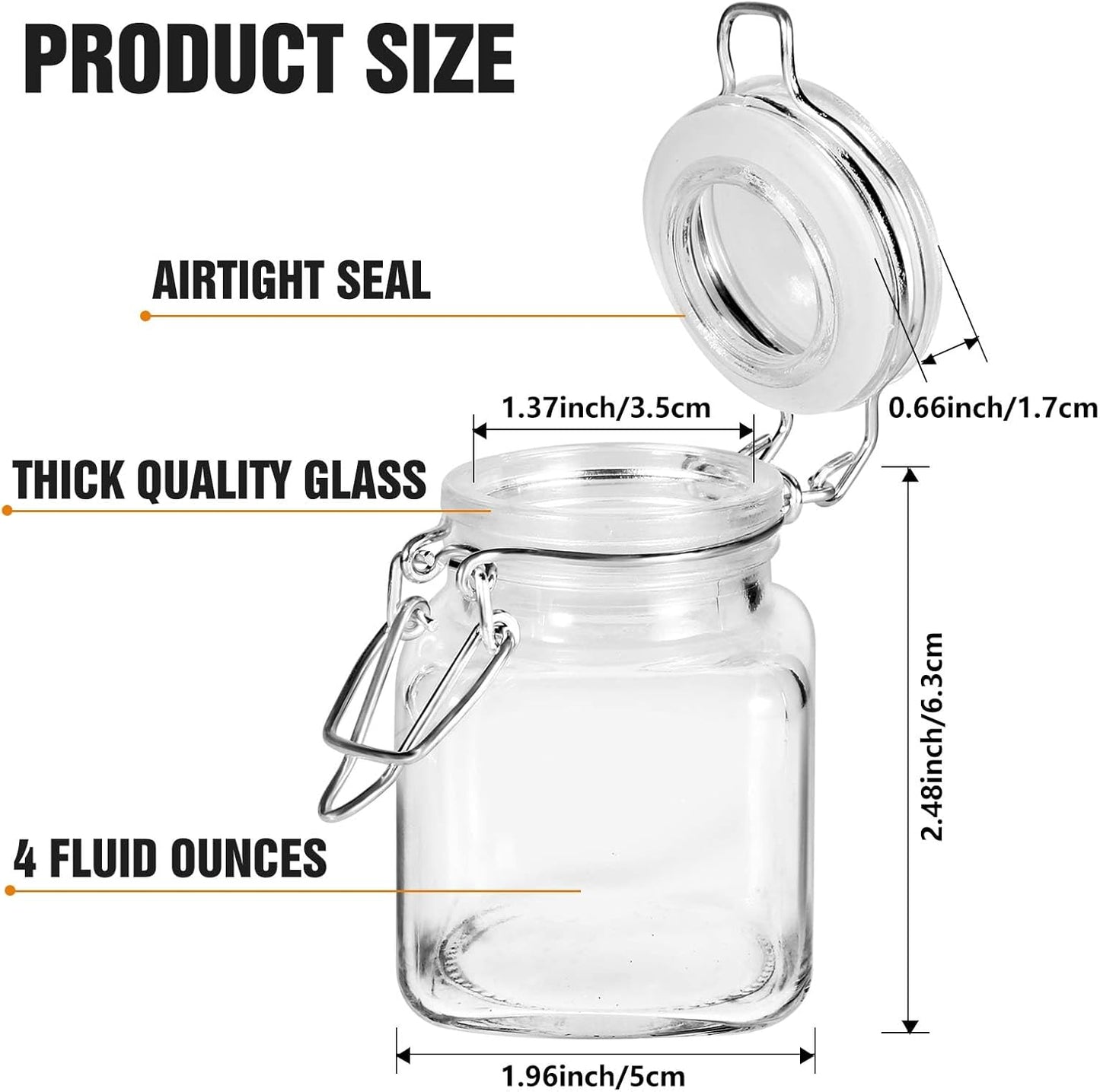 Spice Jars, 12 Pack 4oz Small Glass Jars with Airtight Hinged Lid, With 12 Spice Labels & Silicone Funnels, Airtight Glass Jars for Spices, Art Craft Storage (12 Pack)