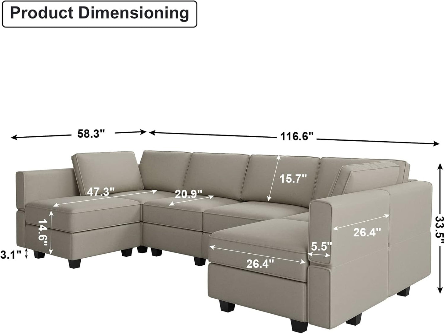 Belffin Modular U Shaped Couch with Storage Seat Reversible Sectional Sofa with Chaise Velvet Grey…