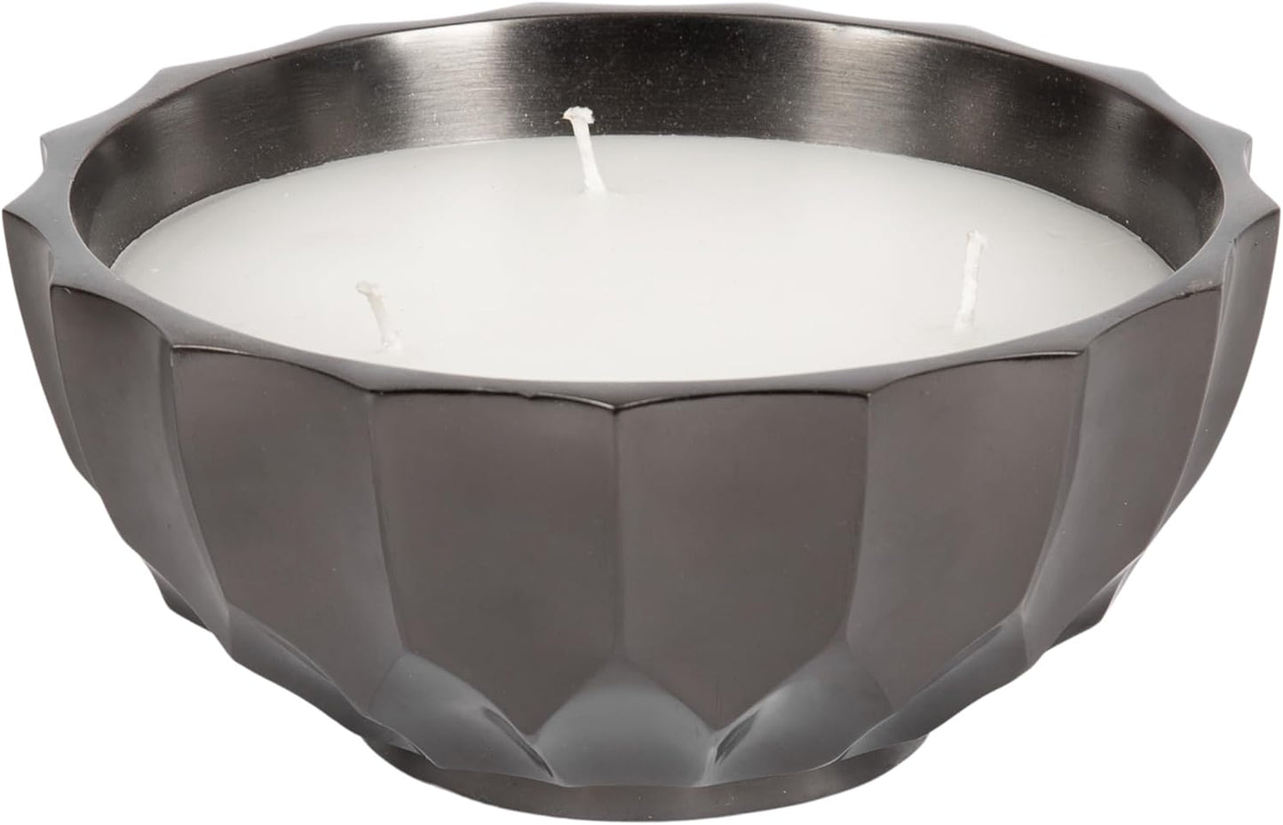 Kate and Laurel Plete Round Pleated Metal Candle Bowl, 8 Inch Diameter, Black Nickel, Modern Scalloped Three-Wick Unscented Candle with Decorative Bowl for Living Room Decor