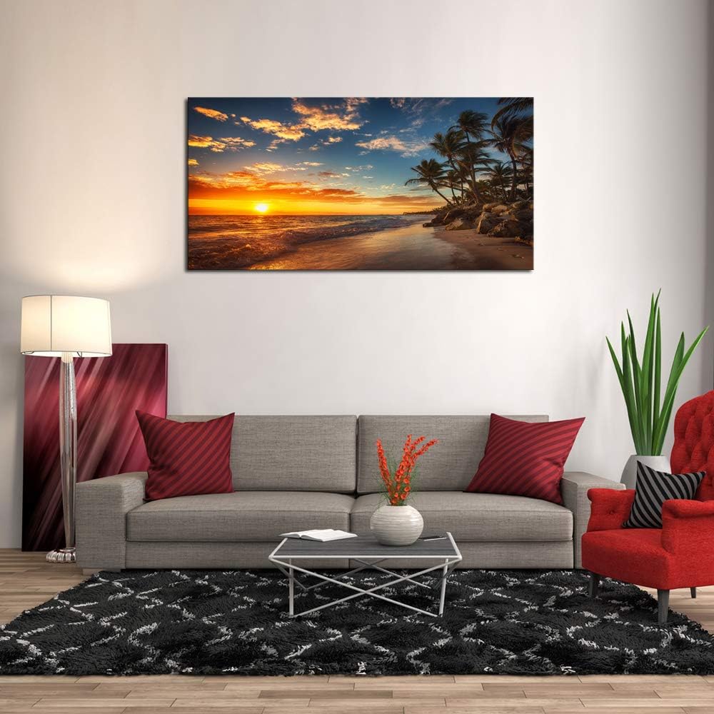 DZL Art S74750 Canvas Painting Print Paradise Tropical Island Beach with Palms Photograph Print Nature Pictures Wall Art Canvas Prints Painting for Living Room Bedroom Decor Office Wall Decor