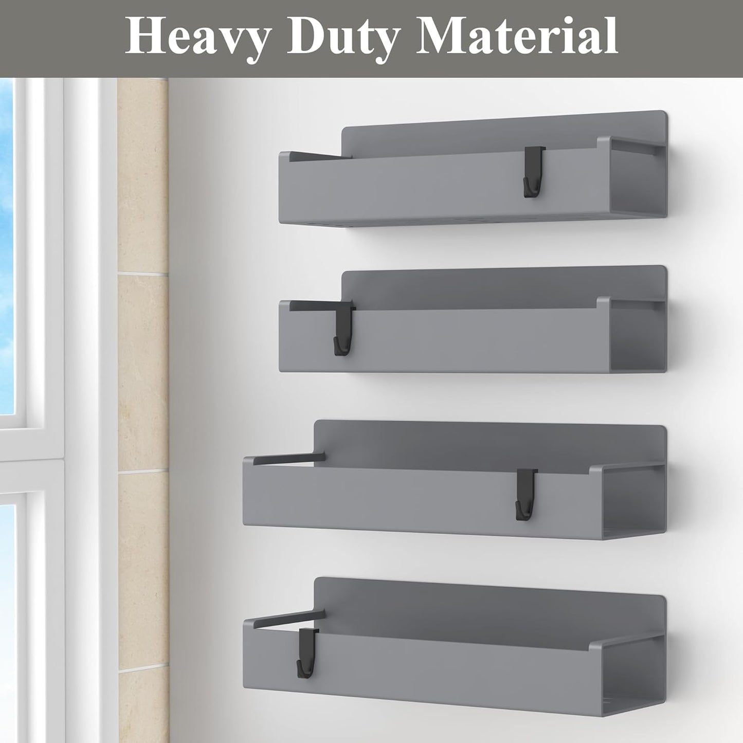 4 Pack Magnetic Spice Rack Organizer for Refrigerator and Oven, Dark Grey Fridge Organizers and Storage for Kitchen