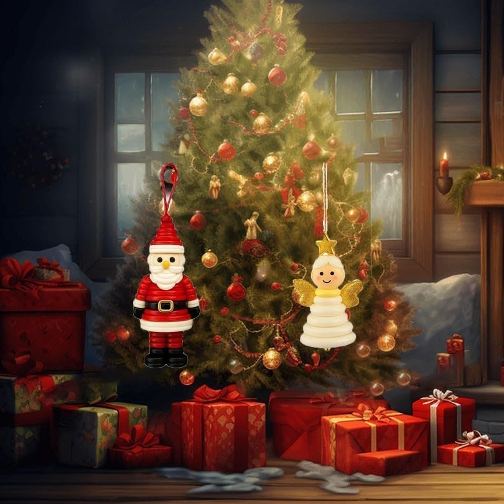 4pcs Button Christmas Tree Ornament Kits, Fun Holiday Decorations for All Ages, DIY Craft Buttons Kit with Christmas Snowman/Santa/Angel, Gifts for Xmas Tree Hanging Decorations (Santa)