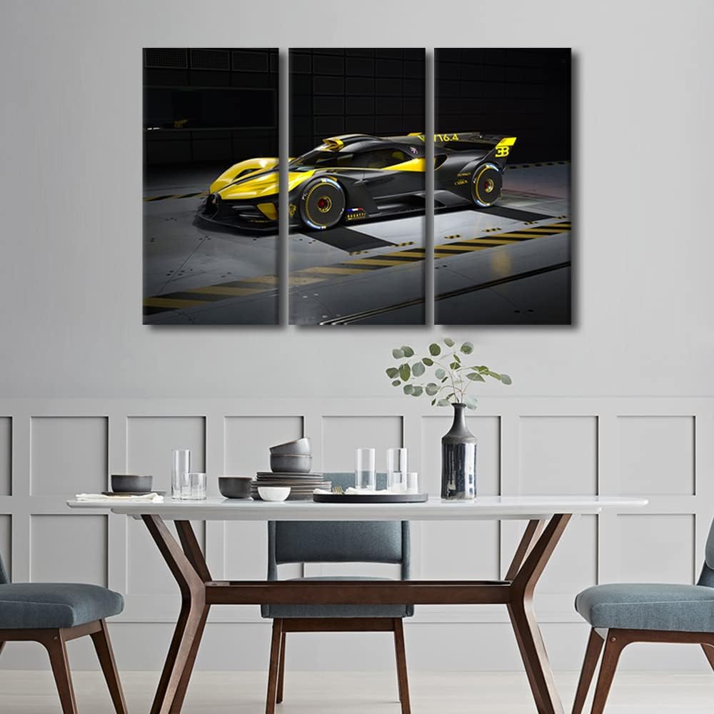 TUMOVO Canvas Prints Yellow and Black Sports Car Wall Art Modern Home Decor Speedy Car in the Garage Poster Living Room Boys Bedroom Decoration Artwork Painting Framed Ready to Hang, 36" Wx24 H
