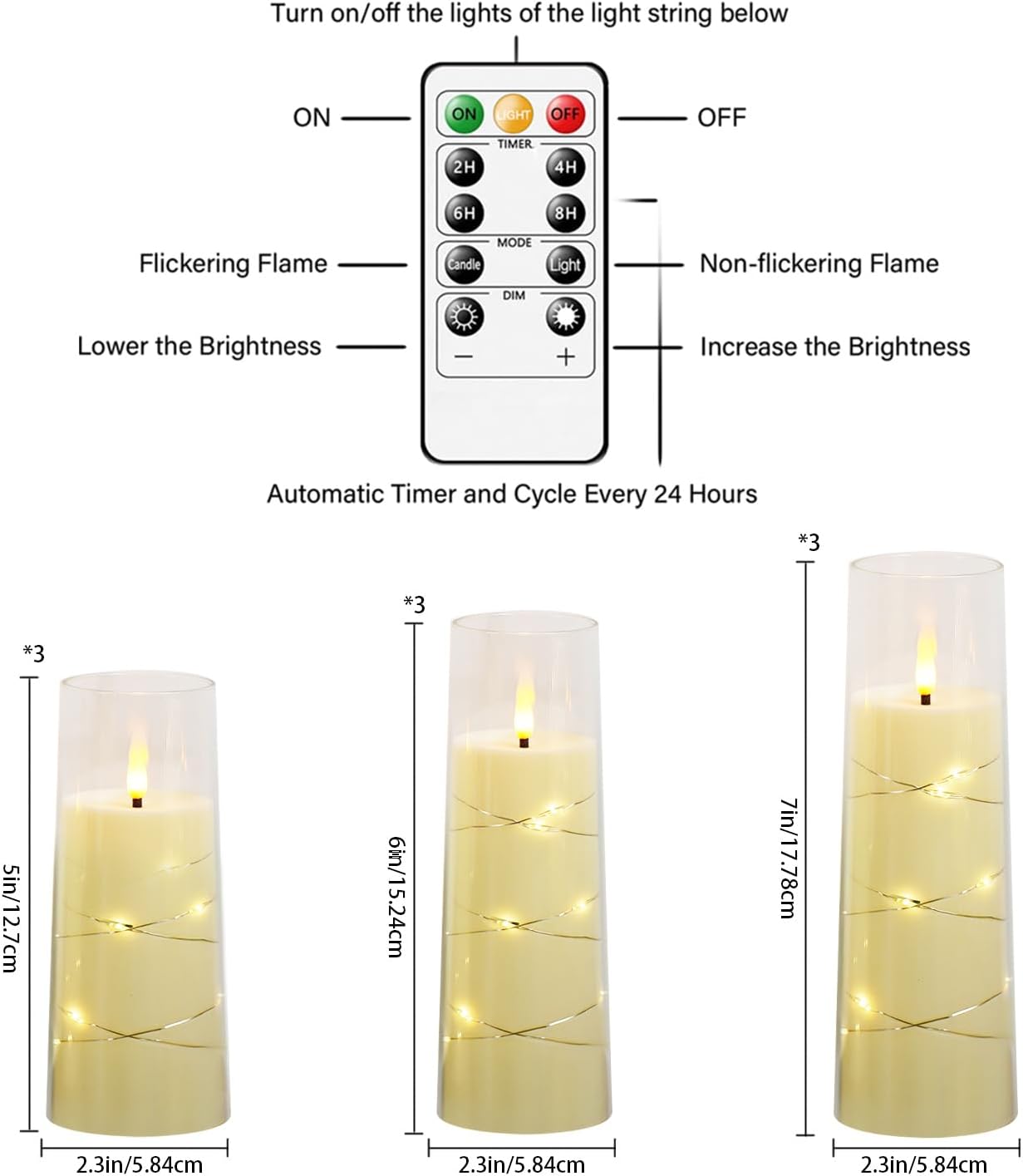 Flickering Flameless LED Candles,Battery Operated Candles 9 Pcs with Embedded Star String,Acrylic LED Pillar Candles with Remote,Suitable for Home Decoration to Create an Atmosphere (Ivory)