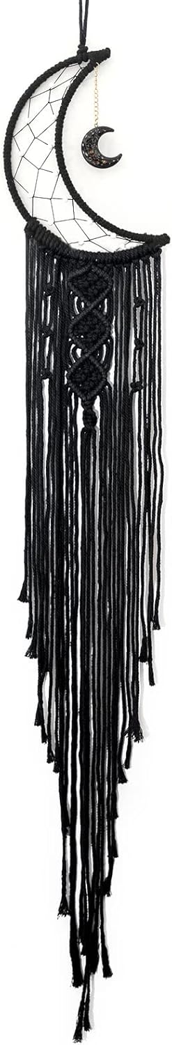 MOONFLY Black Moon Dream Catcher with Handmade Woven Cotton Dream Catchers Boho Macrame Wall Hanging Home Decoration Ornament Craft Gift (Black Moon)