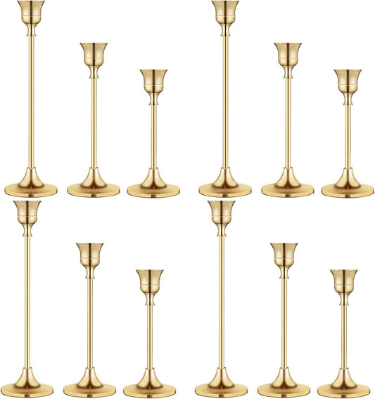 Vintage Gold Brass Taper Candle Holders for Candlesticks, Fireplace & Party - Set of 3