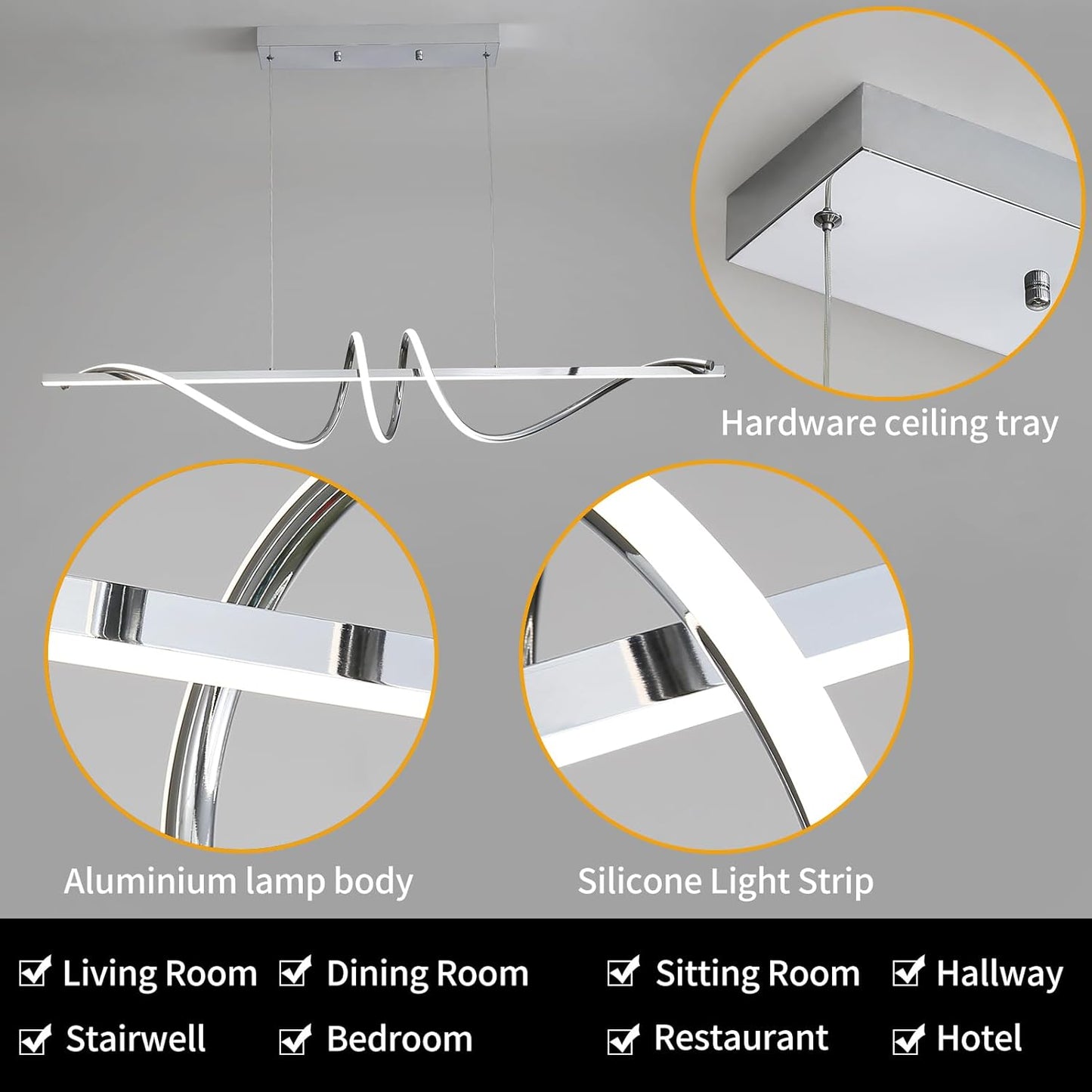 Modern Ceiling Chandelier Light, Acrylic Anti Flicker Pendant Lamp with Remote Control Dimmable 3 Color Mode & Brightness for Kitchen Bar