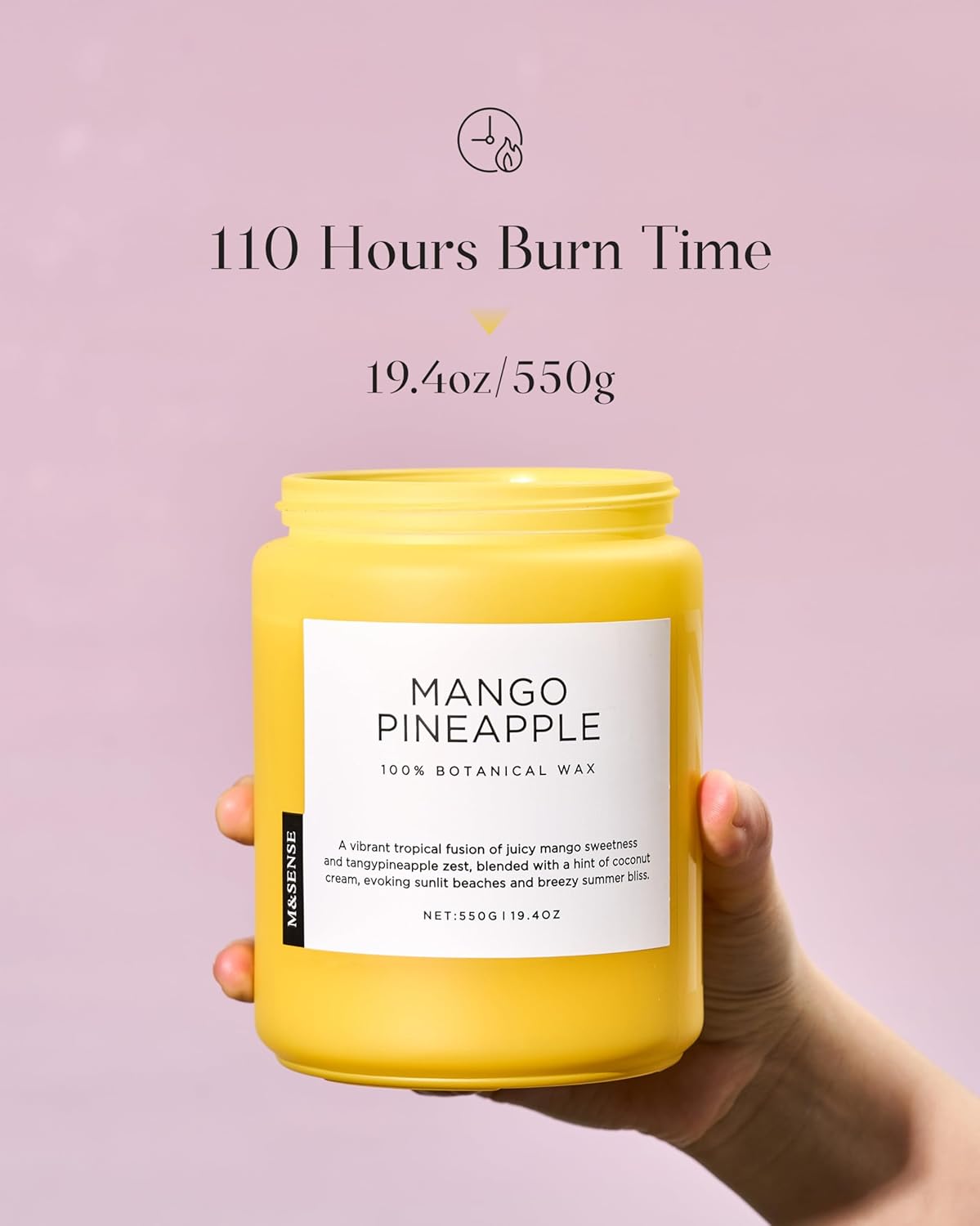 M&SENSE Mango Pineapple Scented Candle, 19.4oz Non Toxic Natural Soy Wax 110 Hours Long Lasting Burn Fruit Scent Summer Gifts for Housewarming, 2 Wick Aromatherapy Candle for Women Men Family Friends