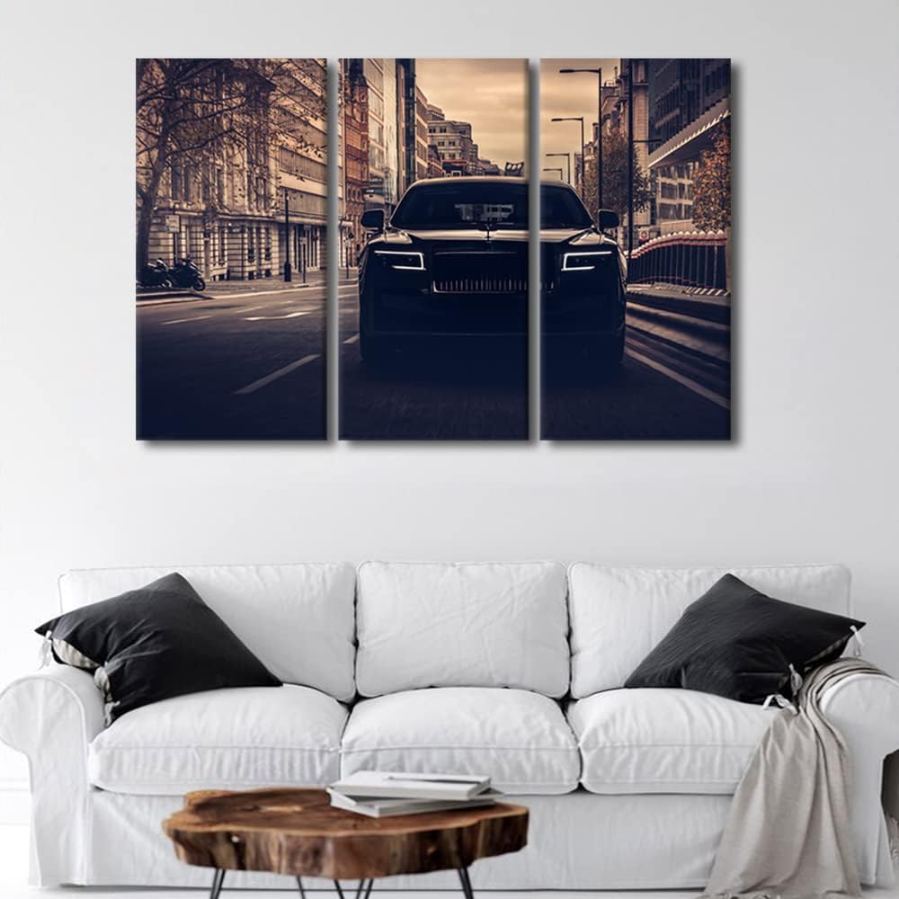 TUMOVO Retro Canvas Art Wall Decor Black Car on the Street Bedroom Wall Art Pictures for Living Room Vintage Rustic Wall Painting Modern Wall Art Stretched and Framed Ready to Hang 36" Wx24 H