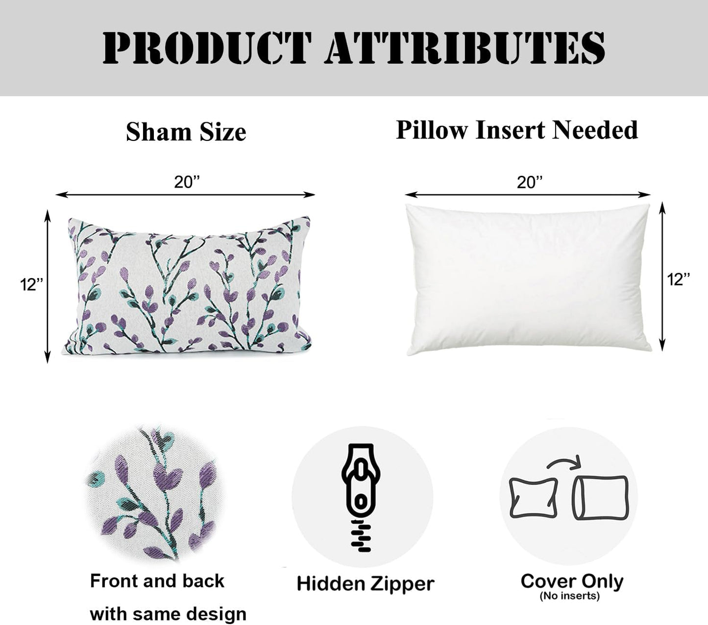 YOUR SMILE Classical Embroidery Jacquard Purple Square Decorative Throw Pillow Case Cushion Cover,12x20 inch