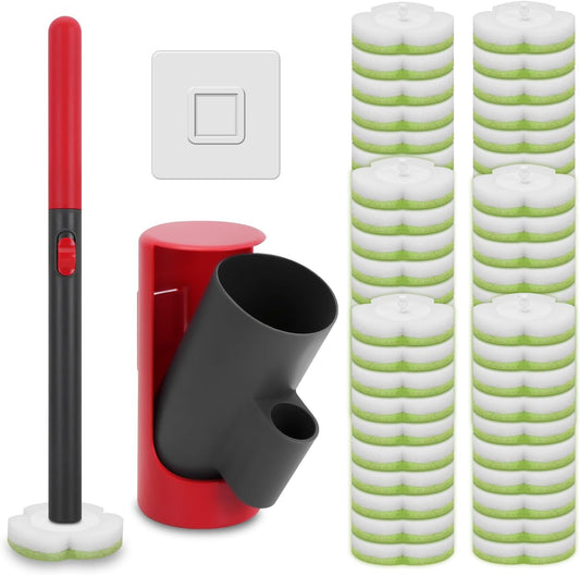 Disposable Toilet Brush Cleaning System with Wand Cleaner Refills,Toilet Cleaning Stick,Wall Mounted Toilet Wand Kit,60 Disposable Toilet Bowl Brush for Sink Bathtub Wash Basin (Green)