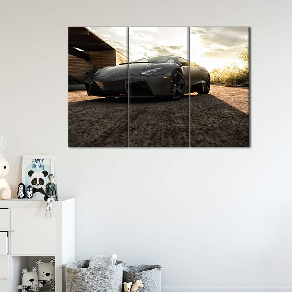 Sports Car in Black and White Posters Canvas Framed Wall Art Racing Cars Pictures Printed on Canvas Painting Artwork for Living Room Bedroom Interior Decoration Ready to Hang 28 x 14inch x 3 panel