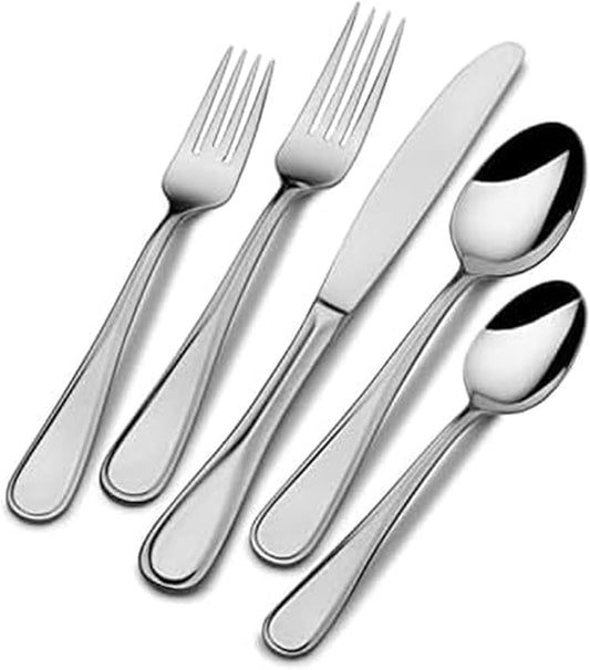 Mikasa Bravo 65-Piece Flatware Set for 12, 18/10 Stainless Steel Silverware with Full Service, Includes Forks, Knives, Spoons, and Serving Utensils