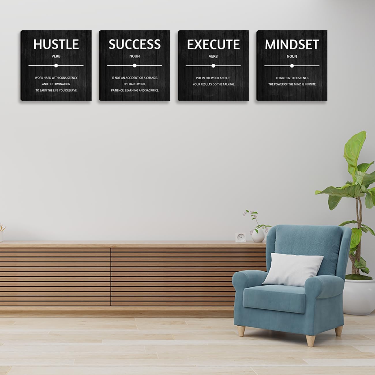 Inspirational office wall art Decor Motivational Office Quotes for Living Room Bedroom Canvas Posters Painting 4 Pieces Wall Art Framed Modern Quotes Artwork Wall Decoration Office Decor 16”X16”X4
