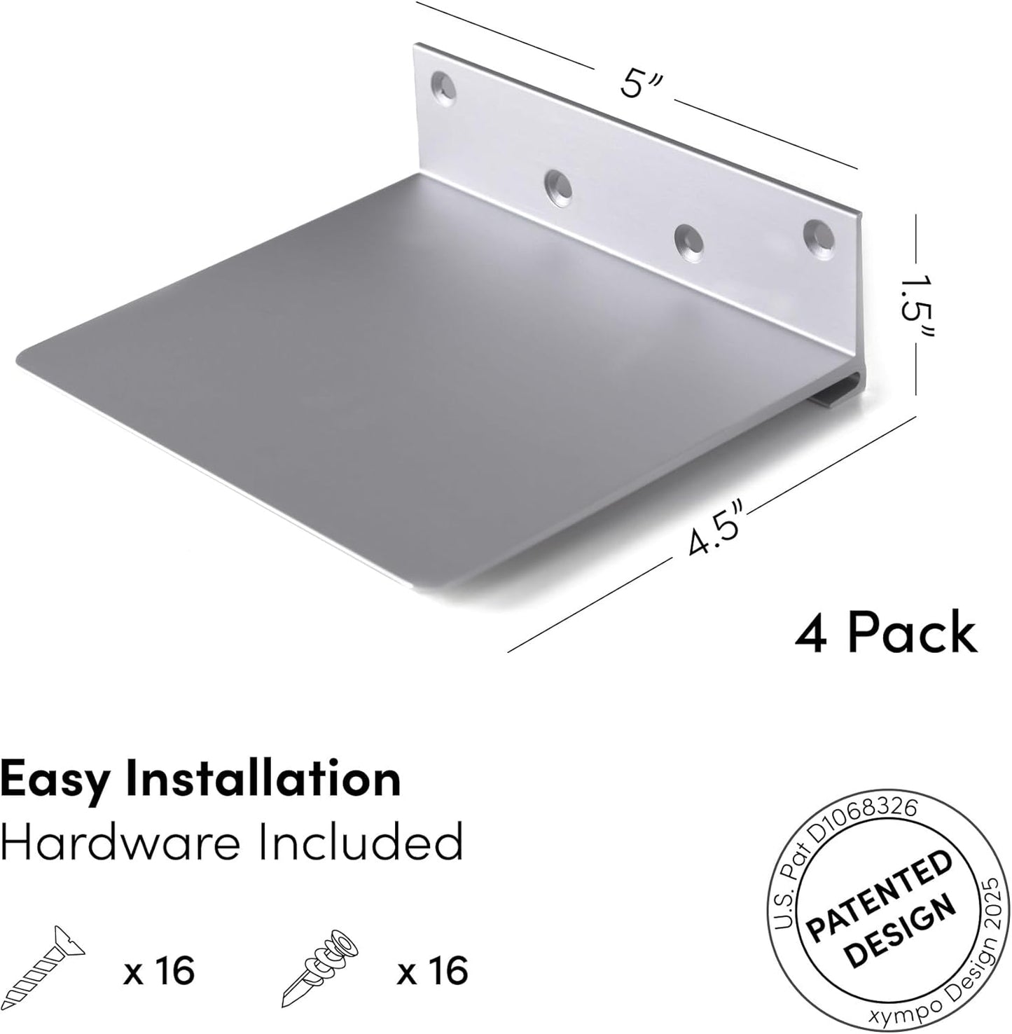 Floating Invisible Bookshelf Wall Mounted (Set of 4) - Aluminum - Turn Books into Floating Shelves