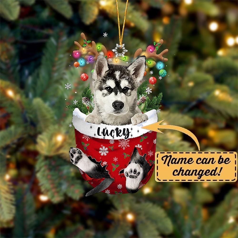 Alaskan Malamutes Dog Christmas Ornament, Alaskan Malamutes in Snow Pocket Christmas Tree Ornament, Dog Lovers Gift Idea Xmas, Christmas Decorations for Tree, Christmas Ornament Gift for Dog Lovers
