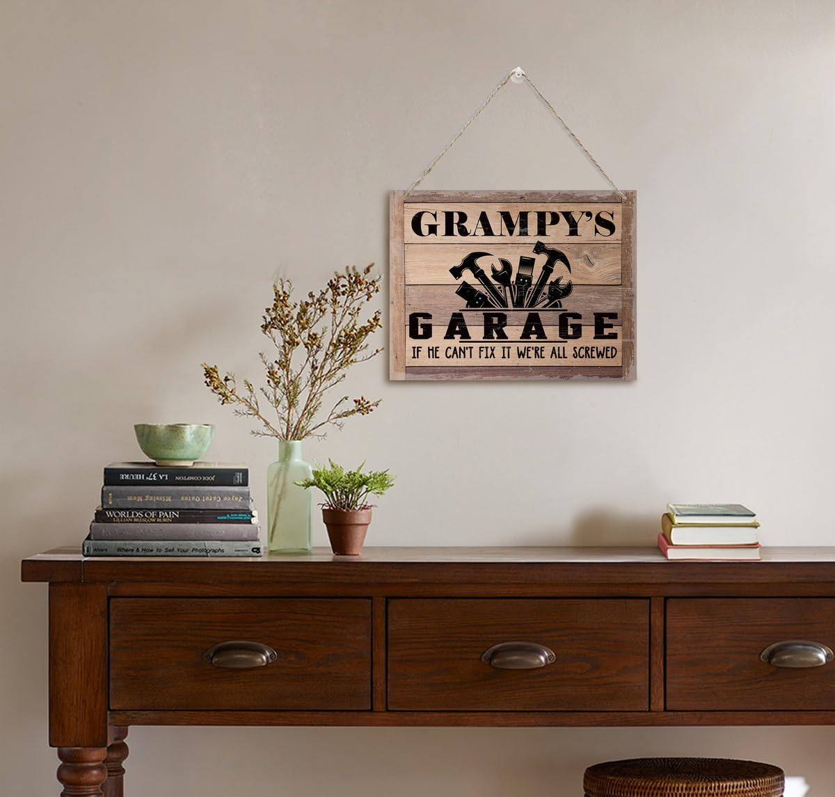 Rustic Sign, Father's Day Gift, Dad's Gift, Grandpa's Gift, Decor Hanging Wood Signs, Printed Wood Wall Art Sign, Grampy's Garage, If He Can't Fix It We're All Screwed, Vintage Sign Gift for Grandpa