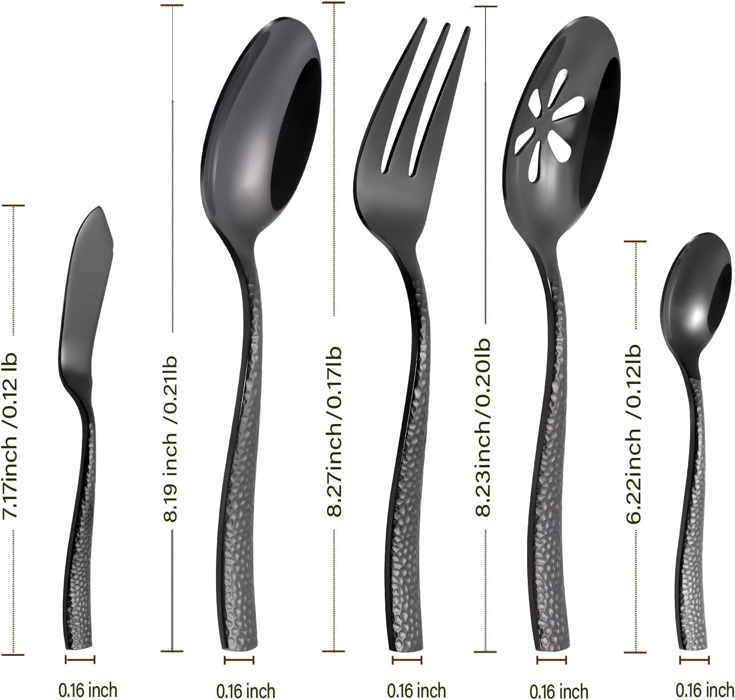 Silverware 45-Piece Black Hammered Flatware Set with Serving Utensils Stainless Steel Thick Handle Mirror Polished Cutlery Set for Wedding Hotel Restaurant, Service for 8
