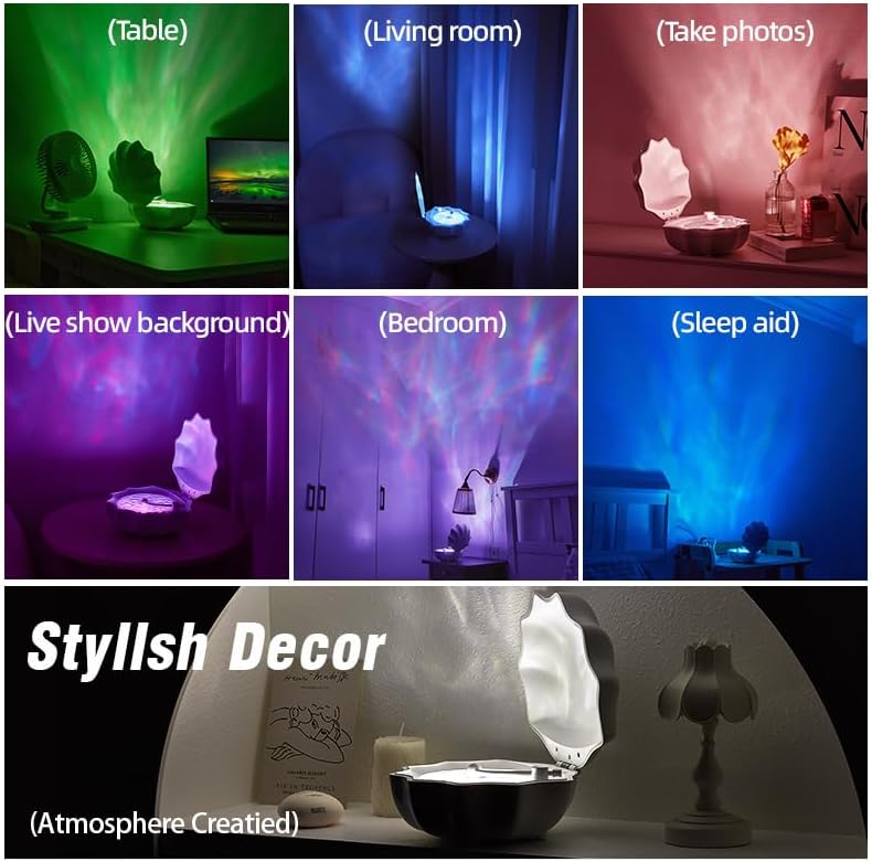 Northern Lights Projector, Night Light Projector for Bedroom Built-in Bluetooth Speaker, White Noise, Shell Night Light for Room Decor/Gift for Kids/Party/Music/Relaxation/Birthday (Purple)