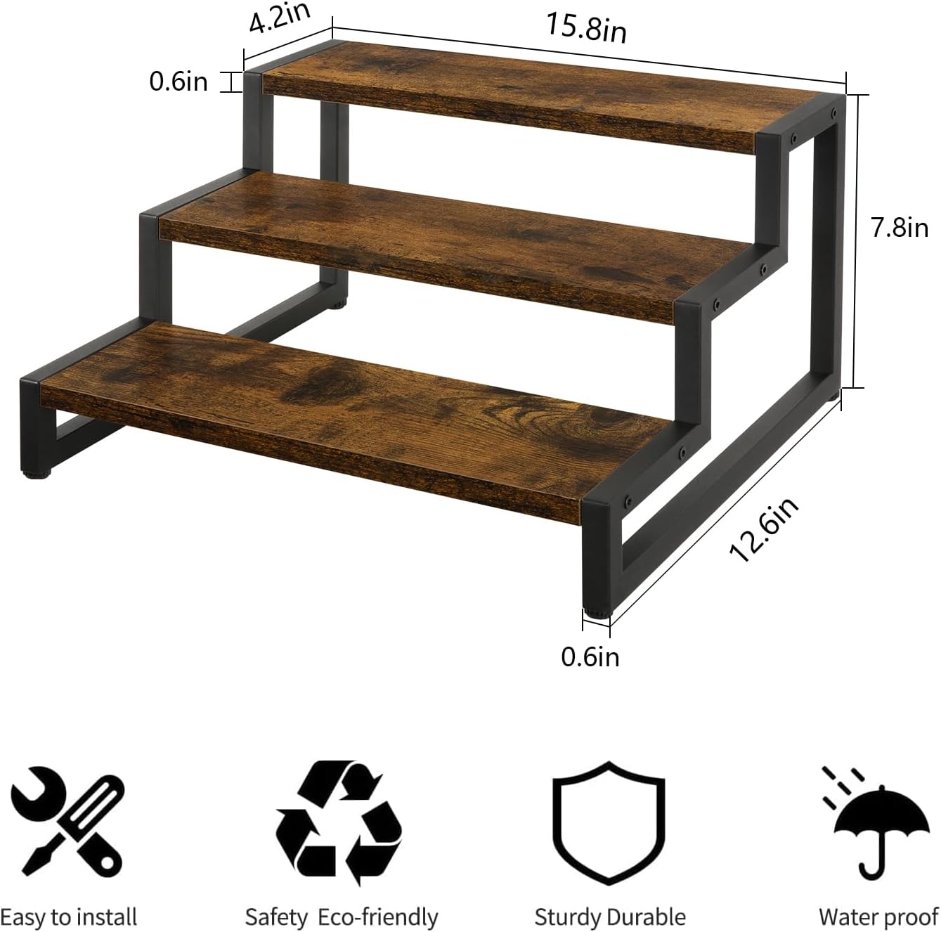 YINMIT Tiered Display Stand Riser Shelf, Wooden Spice Rack Organizer for Countertop, 3 Tier Kitchen Counter Shelf