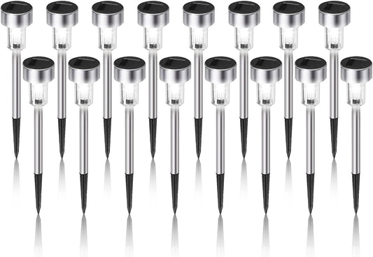 Solar Lights Outdoor Waterproof, Stainless Steel LED Landscape Lighting, Solar Garden Lights Solar Powered, Outdoor Solar Lights for Yard, Pathway, Walkway, Patio , Lawn - 16 Pack ( Cold White )
