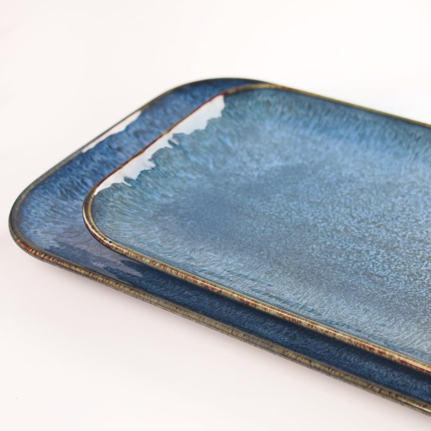 Porcelain Dinner Plates Blue 2 PCS, Serving platters for entertaining, for Fruit, cheese, snack, Bread, cupcake, Salad - Scratch Resistant durable, Microwave, Dishwasher Safe