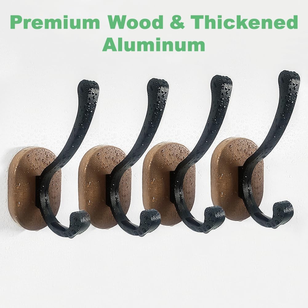 Wall Hooks for Hanging Coats - 4 Pack Coat Hooks Wall Mounted, Wood Coat Hooks for Wall, Bussdis Single Metal Hooks for Hanging Hats, Keys, Towel, Robe, Purse, Jackets, Decorative Livingroom, Bathroom