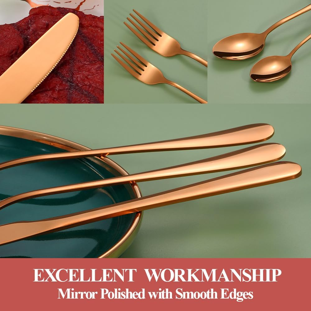 20 Pcs Rose Gold Silverware Set for 4, Food Grade Stainless Steel Flatware Set, Eating Utensils Sets Include Fork/Knife/Spoon,Home Kitchen Tableware Set, Reusable Cutlery Set, Dishwasher Safe