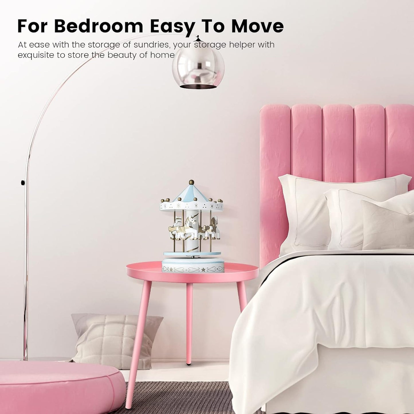 AOJEZOR Side Table: End Table for Any Room - Round Side Tables for Small Spaces - Pink with 3 Legged