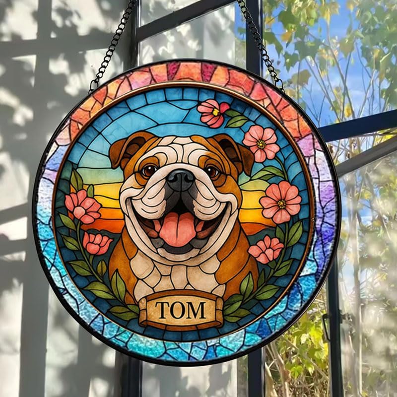 Custom Stained Glass with Pet Portrait & Name, Personalized Window Hanging, Pet Loss Memorial Gift, Dog Lover Keepsake, Unique Home Decoration for Dog Mom & Dad