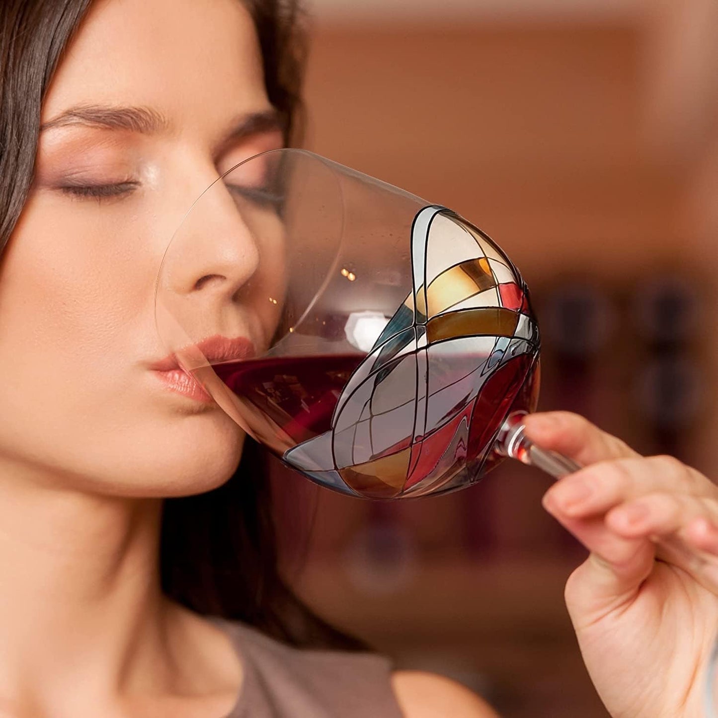 Bezrat Wine Glasses Hand Painted - Set of 2 - Women Wine Gift - Wine Lover Glass - Beautiful Glassware Gifts Ideas for Women Inspired by 'Duomo di Milano' Mothers Day - 12 oz (Blue)