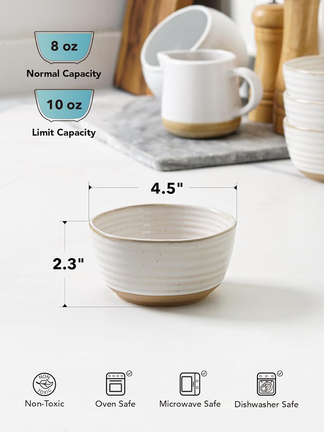 LE TAUCI Small Bowls 10 oz, Ice Cream Bowl, Ceramic Stoneware Bowl, Bowls Set for Dessert, Fruits, Side Dishes, Suit For Housewarming - 4.5 Inch, Set of 4, Arctic white