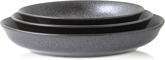 Stone lain Valencia Porcelain 3-Piece Round Bowl Serving Set, Metallic Grey