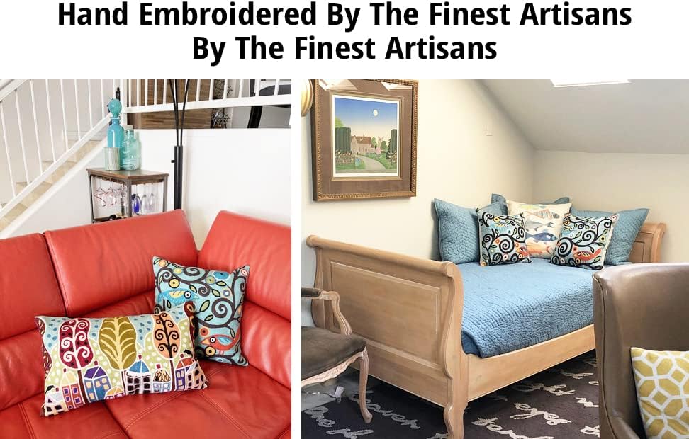 Tree of Life Birds Pillow Cover Teal Blue Floral Pillowcase Botanical Floral Outdoor Suzani Cushions Traditional Flower Cushion Hand Embroidered Cushions Wool Size - 18x18