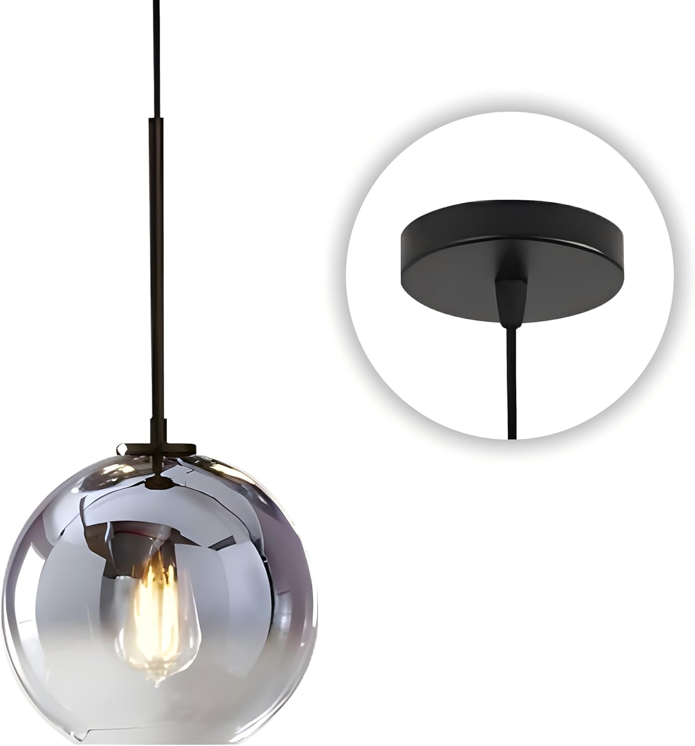 KCO Lighting Modern Black Globe Pendant Light Mercury Glass Ceiling Pendant Light Mid Century Silver Kitchen Pendant Lighting Over Island Dining Room Light Fixtures Over Table