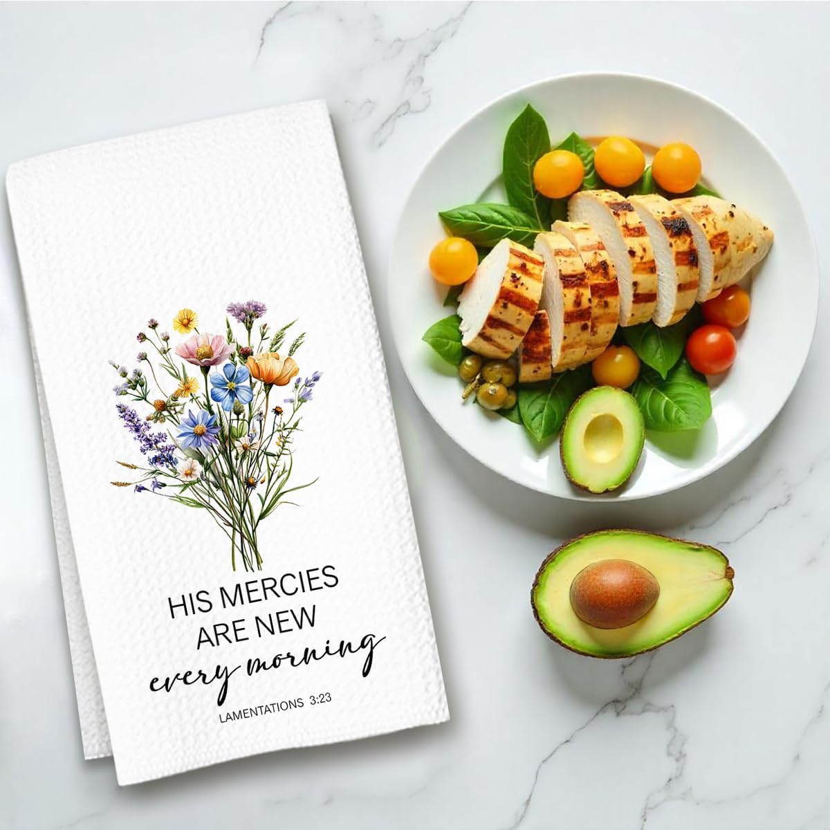 Christian Kitchen Towel, Waffle Weave Microfiber Scripture Hand Towel, His Mercies are New Every Morning Bible Verse Farmhouse Decor for Kitchen Bathroom, Inspirational Gift for Women