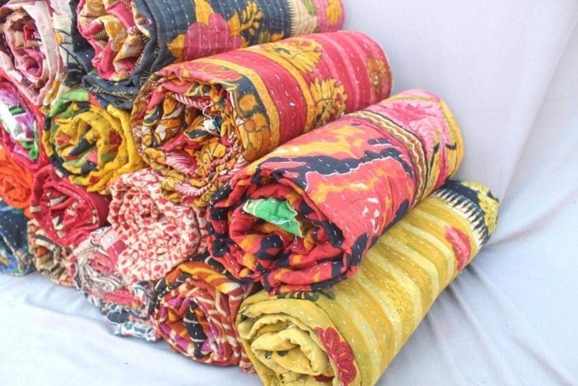 Wholesale Mix lot Tribal Kantha Quilts Reversible Vintage Cotton Bedspread Sari Throw Old Assorted Patches Bed Cover Rally (1 Pc)