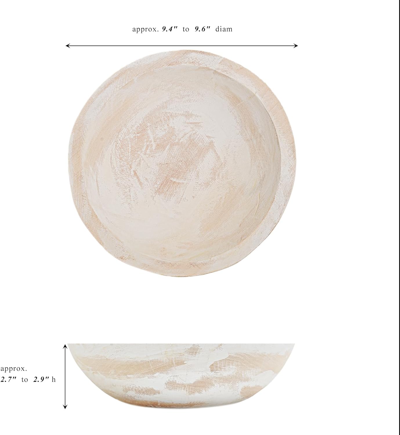 Hand Carved Wooden Decorative Bowl for Home Entryway Decor, Wood Centerpiece Bowl for Coffee Table Decor, Wood Dough Bowl for Farmhouse Decor (Whitewashed)