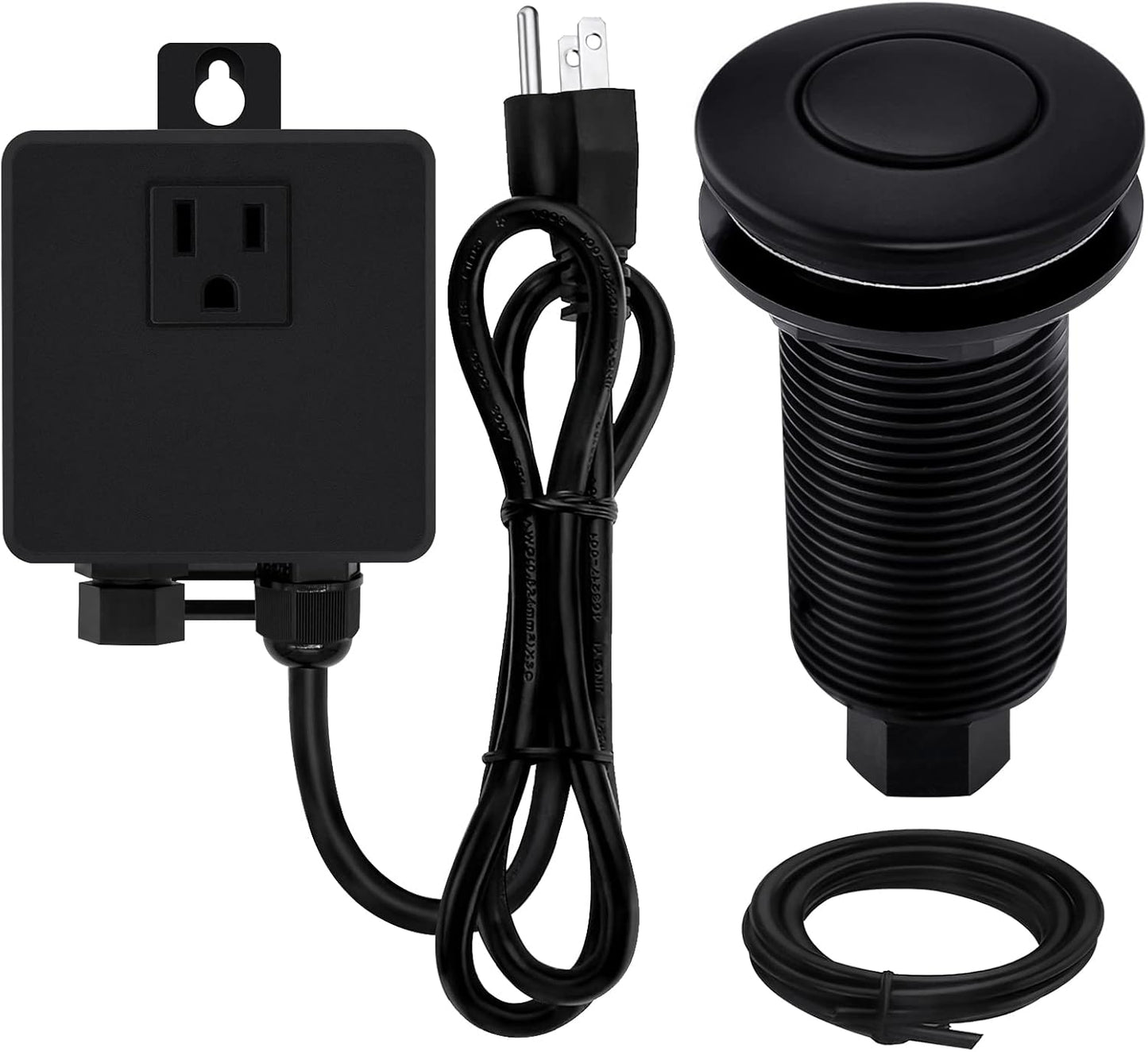 Garbage Disposal SinkTop Air Switch Kit with Long Button,Brass Made Cover,UL,Matte Black