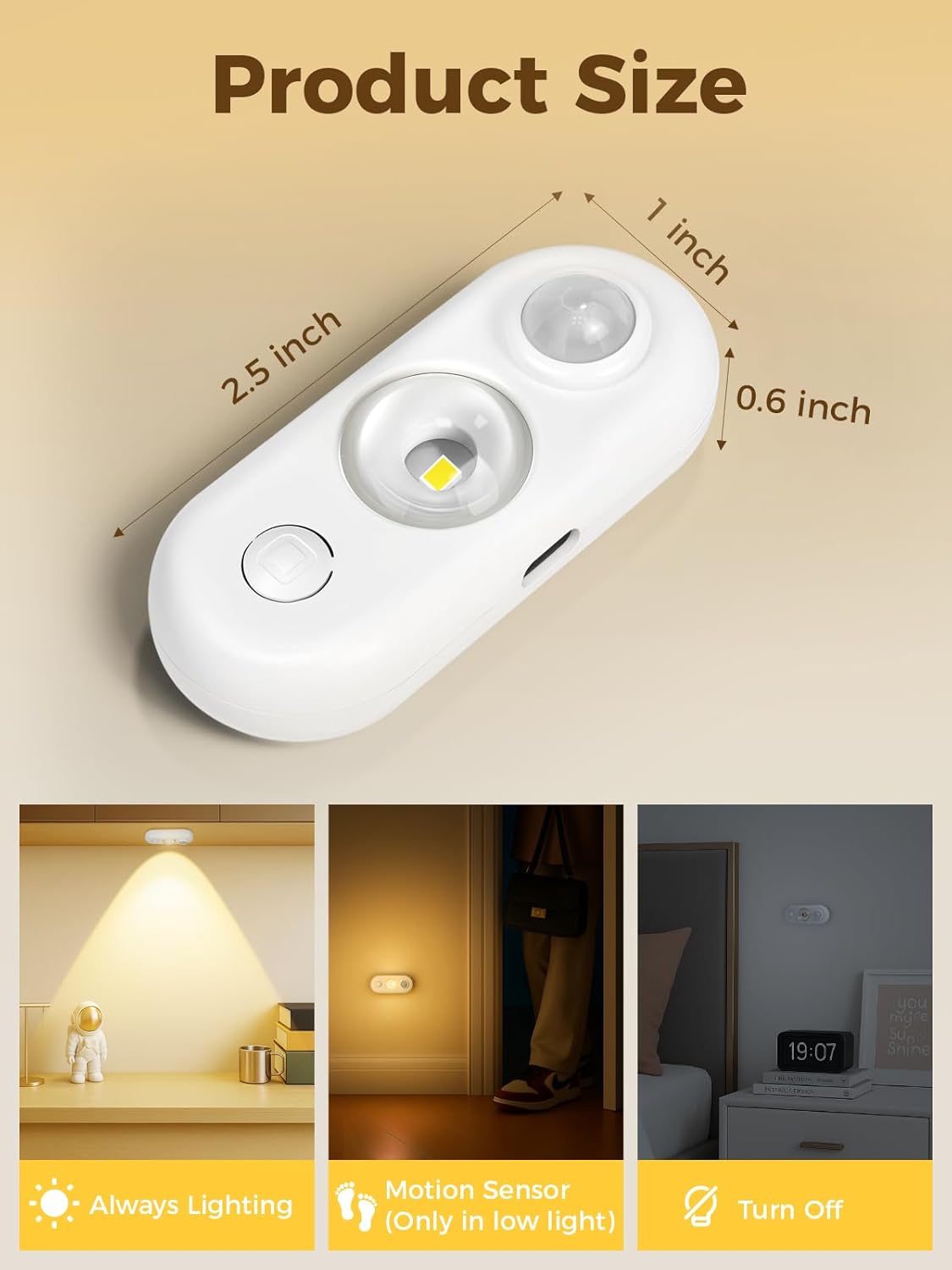 LED Motion Sensor Puck Lights, Under Cabinet Lighting, Indoor Rechargeable Wireless Cabinet Light, Dimmable Magnetic Stick-On Night Lights for Closet, Counter, Kitchen, Stairs, 3000K Warm White 6-Pack