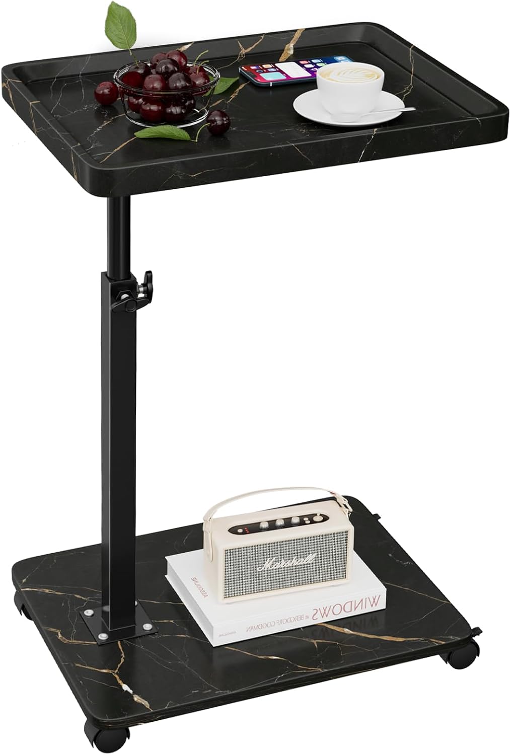 C Table End Table Adjustable Height, 360°Swivel TV Tray Table for Small Spaces, Couch Tables That Slide Under, C Shaped Side Tables Living Room and Bedroom for Sofa, Bed,Chair, Snack (Black)