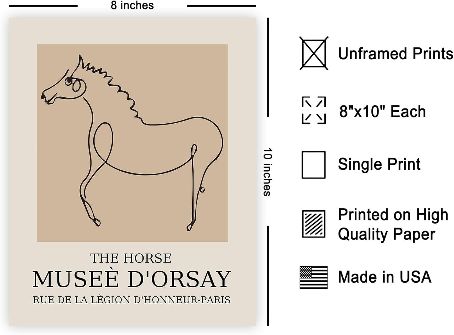 Poster Master Vintage Poster - Retro Horse Print - Line Drawing Art - Sketch Art - Gift for Boys, Girls & Animal Lover - Minimal Wall Decor for Kid's Room or Nursery - 8x10 UNFRAMED Wall Art