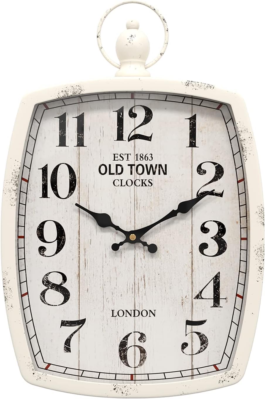 Menterry Rectangle Retro Large Wall Clock, Old-Fashioned Vintage Design, White Antique Style, Battery Operated Silent Decor Wall Clocks for Farmhouse,Kitchen,Office (15.5" H x 10.2" W)