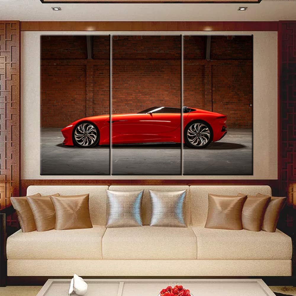 TUMOVO Framed Wall Art Picture 3 Pieces Cool Red Sports Car Giclee Canvas Print Paintings for Living Room Ready to Hang Home Decor - 40 x 20inch x 3 Panels