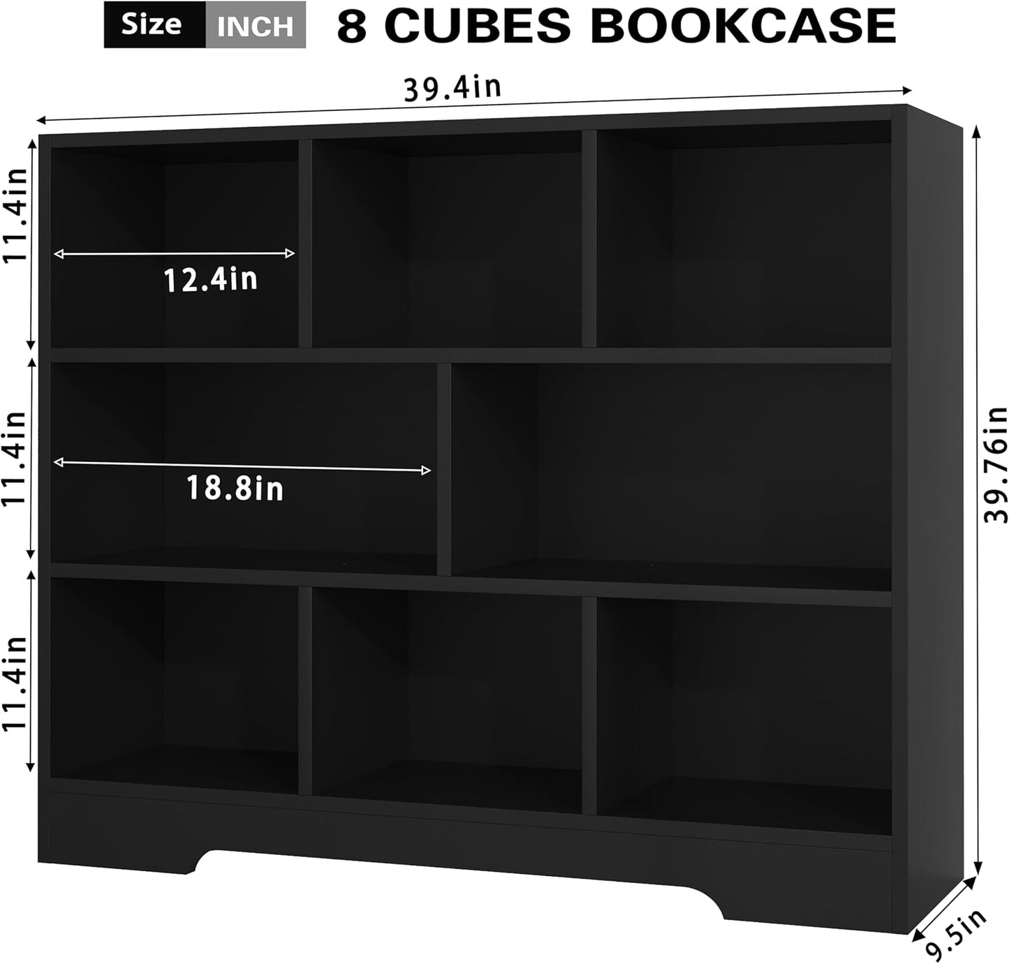 Book Shelf, 8 Cubes Storage Organizer, Freestanding Black Bookshelf Cube Shelf for Bedroom, Living Room, Home Office, 3-Tier Open Shelf Wooden Bookcase