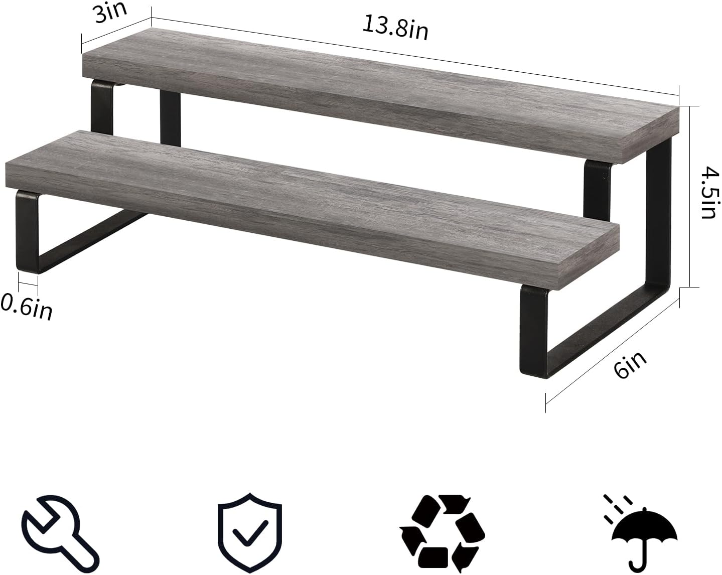 YINMIT Wooden Display Riser Stand, Tiered Perfume and Cologne Organizer Stand, 2 Tier Spice Rack Organizer, Rustic Display Shelf for Candles (2 Tier,Grey)