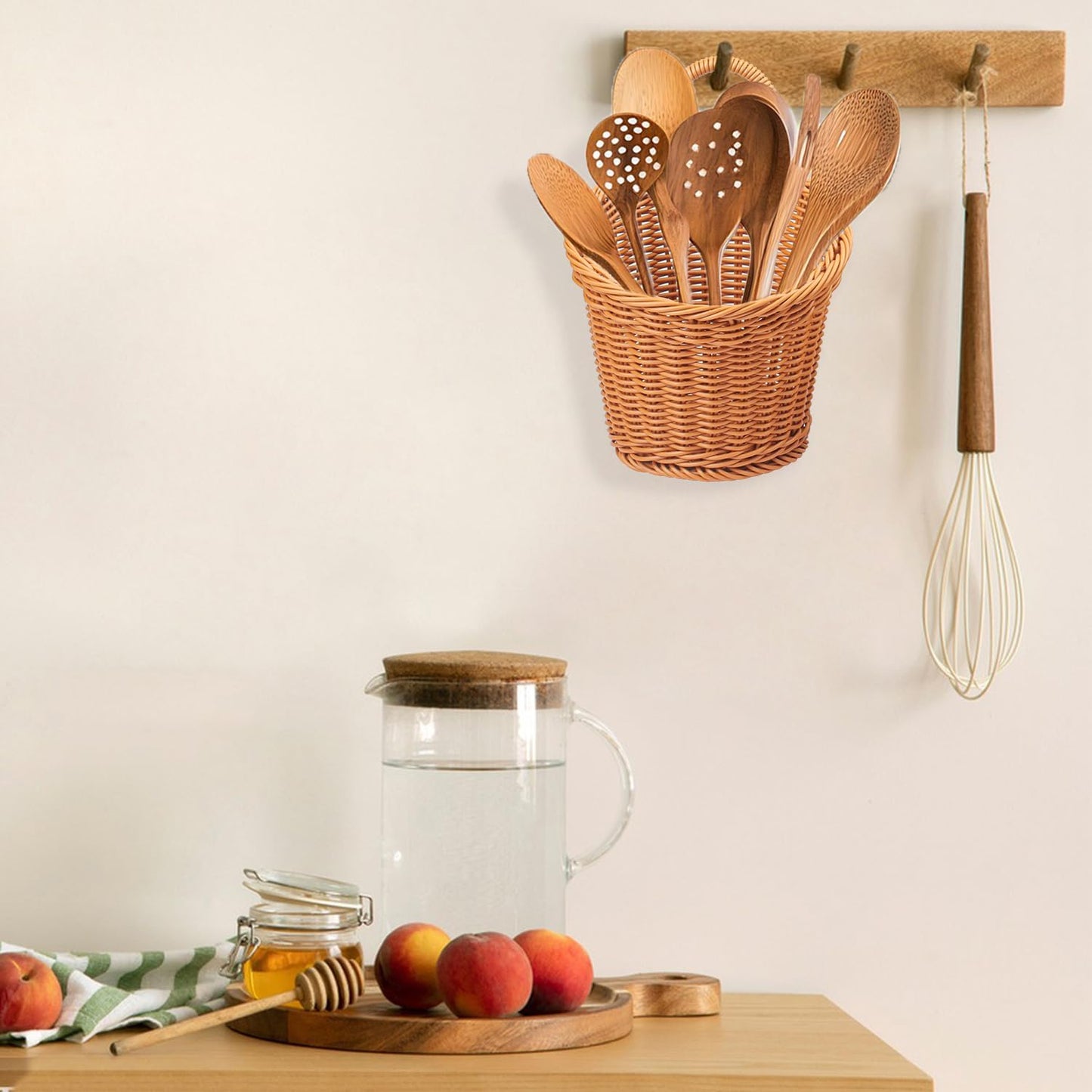 6 Pack 3 Size Woven Hanging Fruit Basket, Wall Hanging Wicker Baskets, Wall fruit Wicker Basket for Kitchen, Planter, Vegetable & Fruit, Boho Home Decor