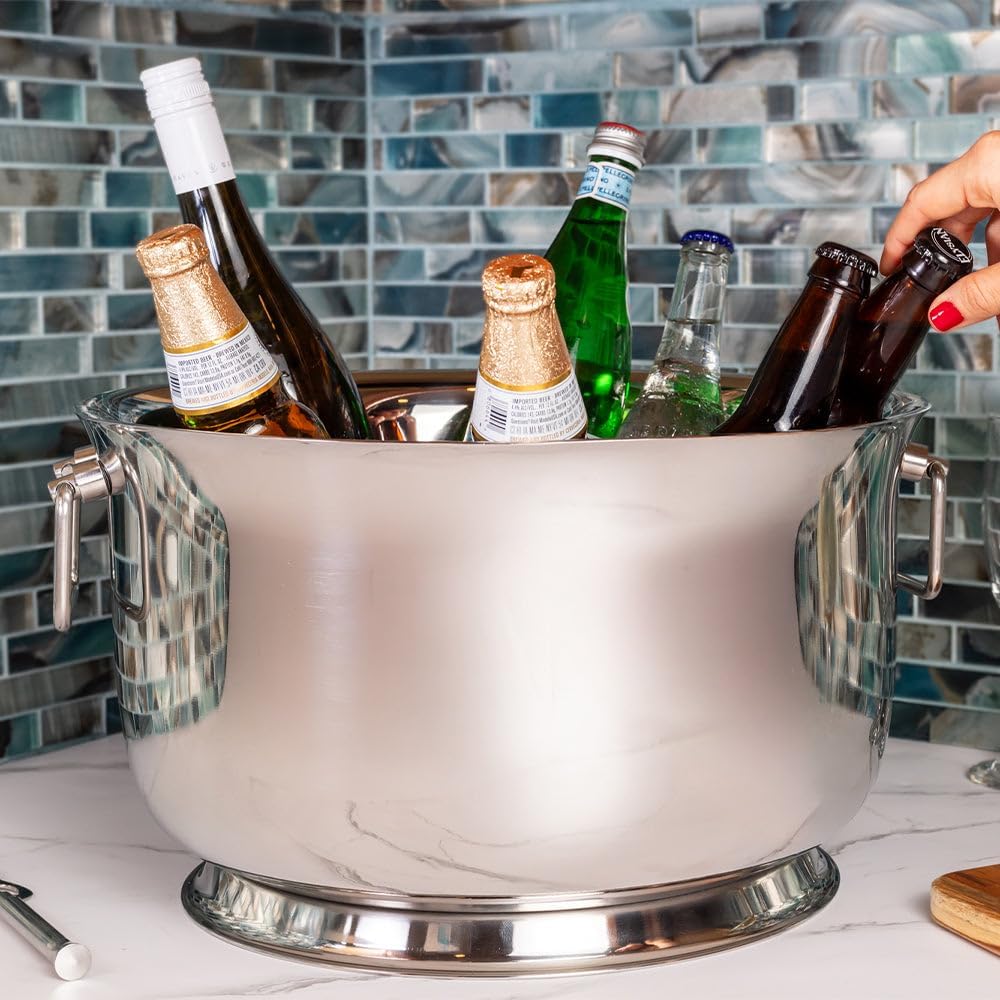 Sol Living Insulated Beverage Tub Large Ice Bucket with Handles Double Wall Stainless Steel Ice Bucket and Cooler for Wine, Drinks, Bar, Party, and Gift Beverage Cooler for Indoor and Outdoor Parties