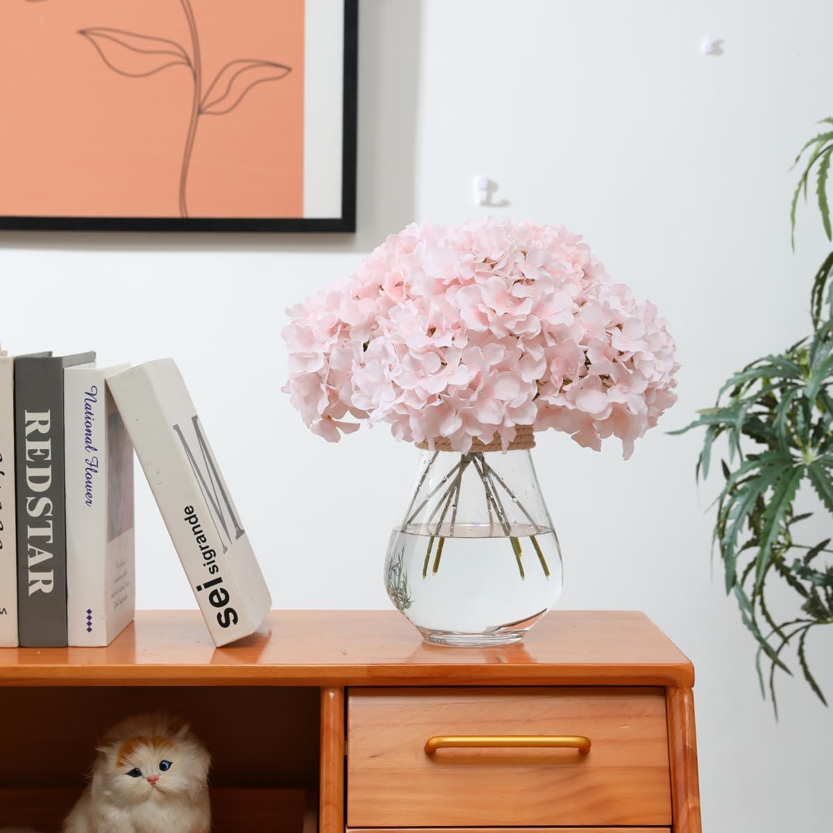 Tifuly Hydrangea Artificial Flowers -12 pcs Realistic Fake Hydrangea Silk Flowers with Stems Faux Hydrangea Flowers Heads for Office Home Party Wedding Centerpiece DIY Floral Decor (Pink)